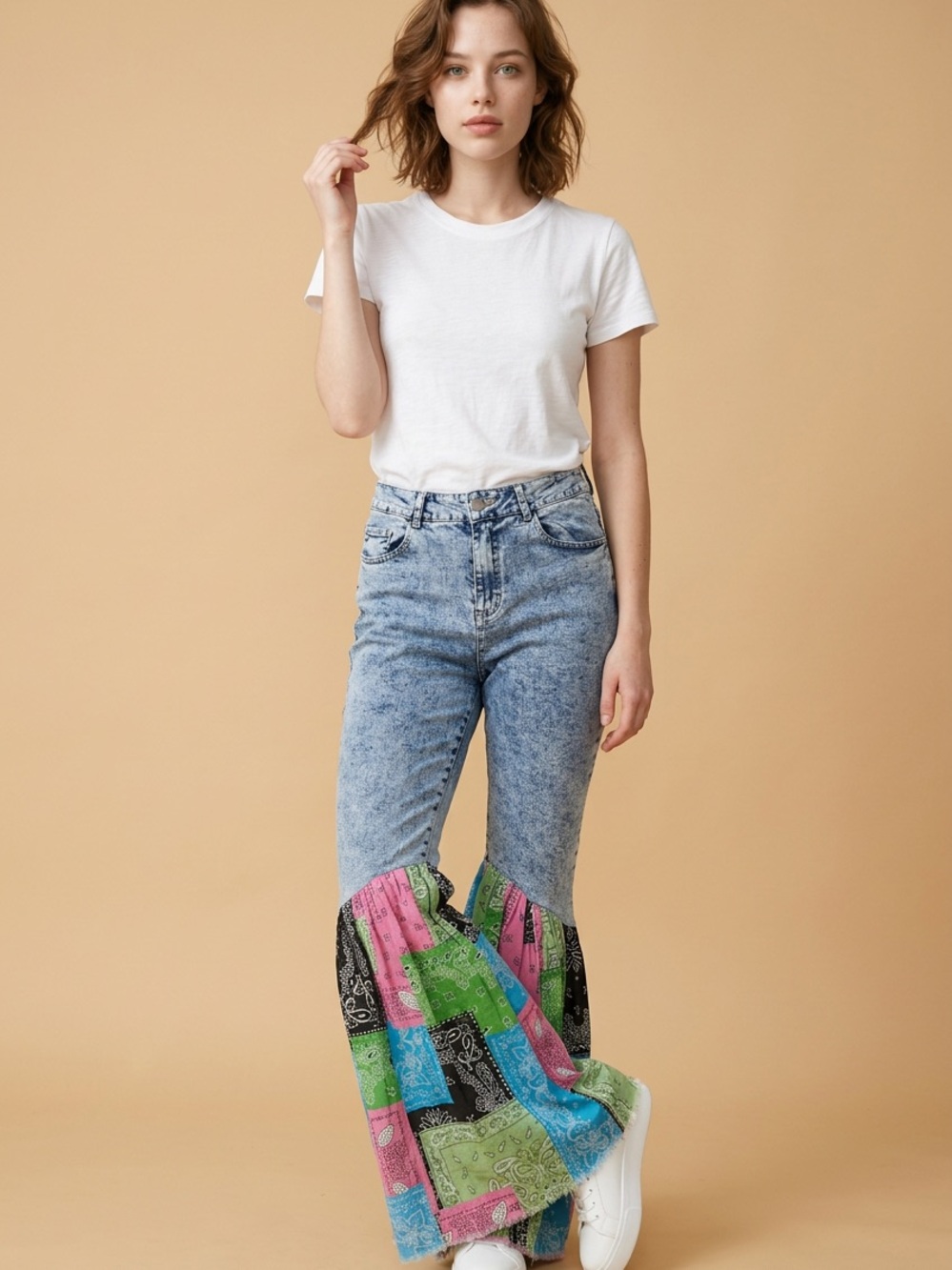 Blue Velvet Wide Leg Bandana Jeans